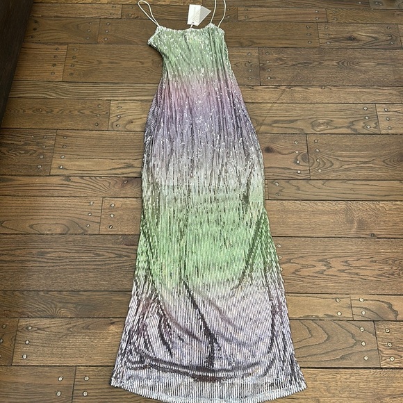 NWT LoveShackFancy Grand Scoop Neck Ombre Sequin Maxi Dress Lilac Leaves Mermaid - Picture 1 of 8